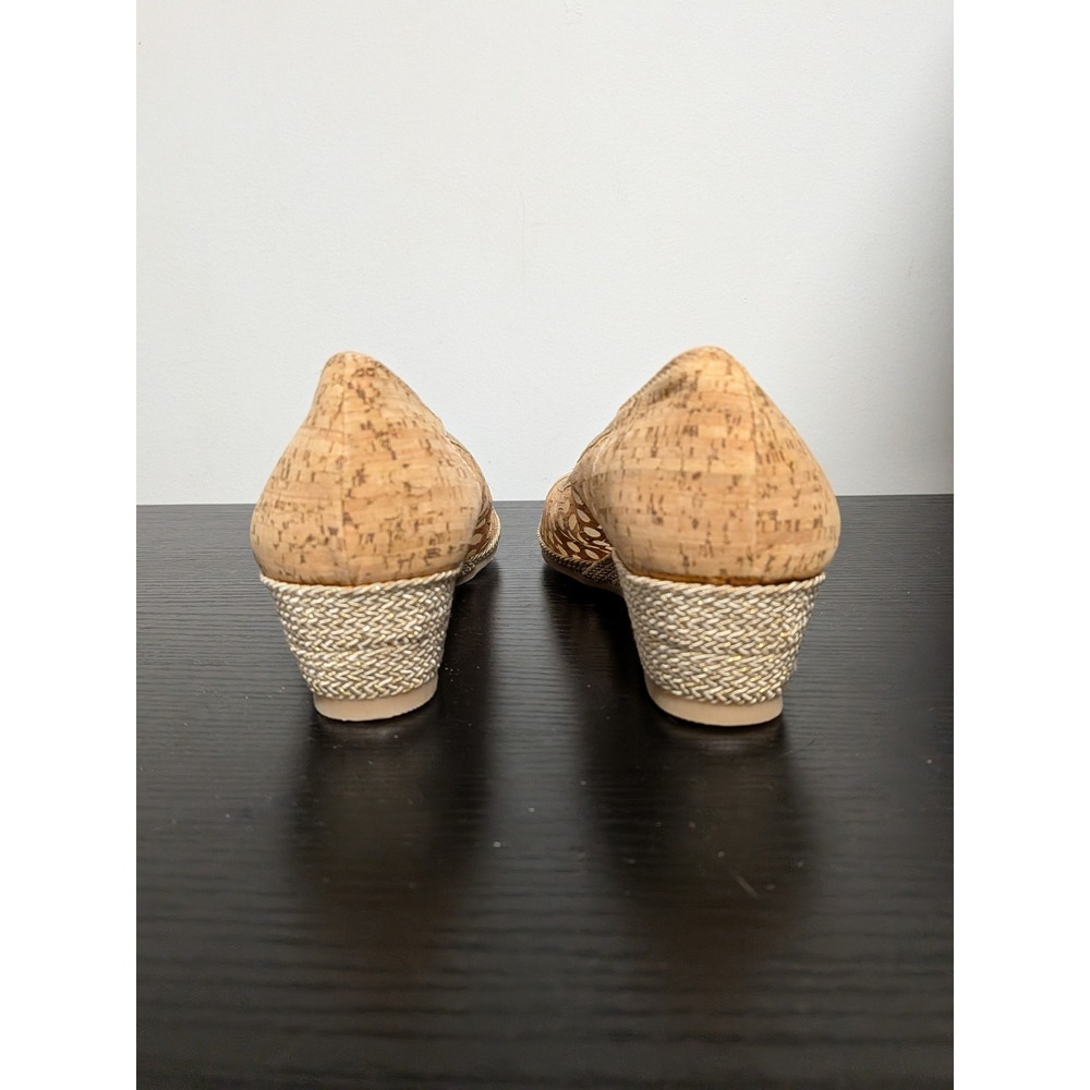 Sesto Meucci Womens Cork Perforated Wedge Pumps Tan Gold Made in Italy Size 10 W - Picture 6 of 14
